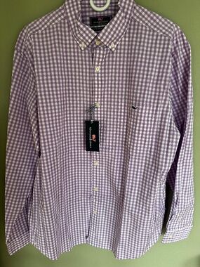 NWT Vineyard Vines Classic Fit Tucker Shirt Mens XL Light Purple White Gingham